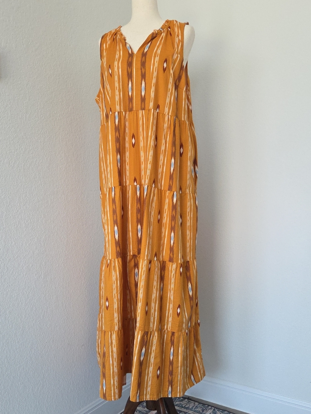 Sonoma Mustard Yellow Tiered Maxi Dress with Tribal Stripe South western XXL
